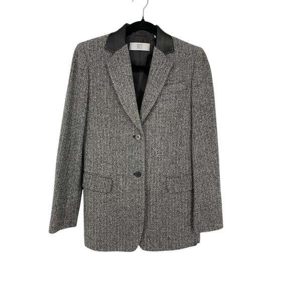Vintage City DKNY Two Button Blazer Jacket Womens Sz 2 Gray Herringbone Wool NEW - Picture 1 of 7